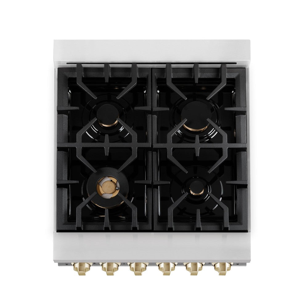 ZLINE Autograph Edition Legacy 24-inch range in stainless steel with white matte door and polished gold accents RAZ-WM-24-G, from above