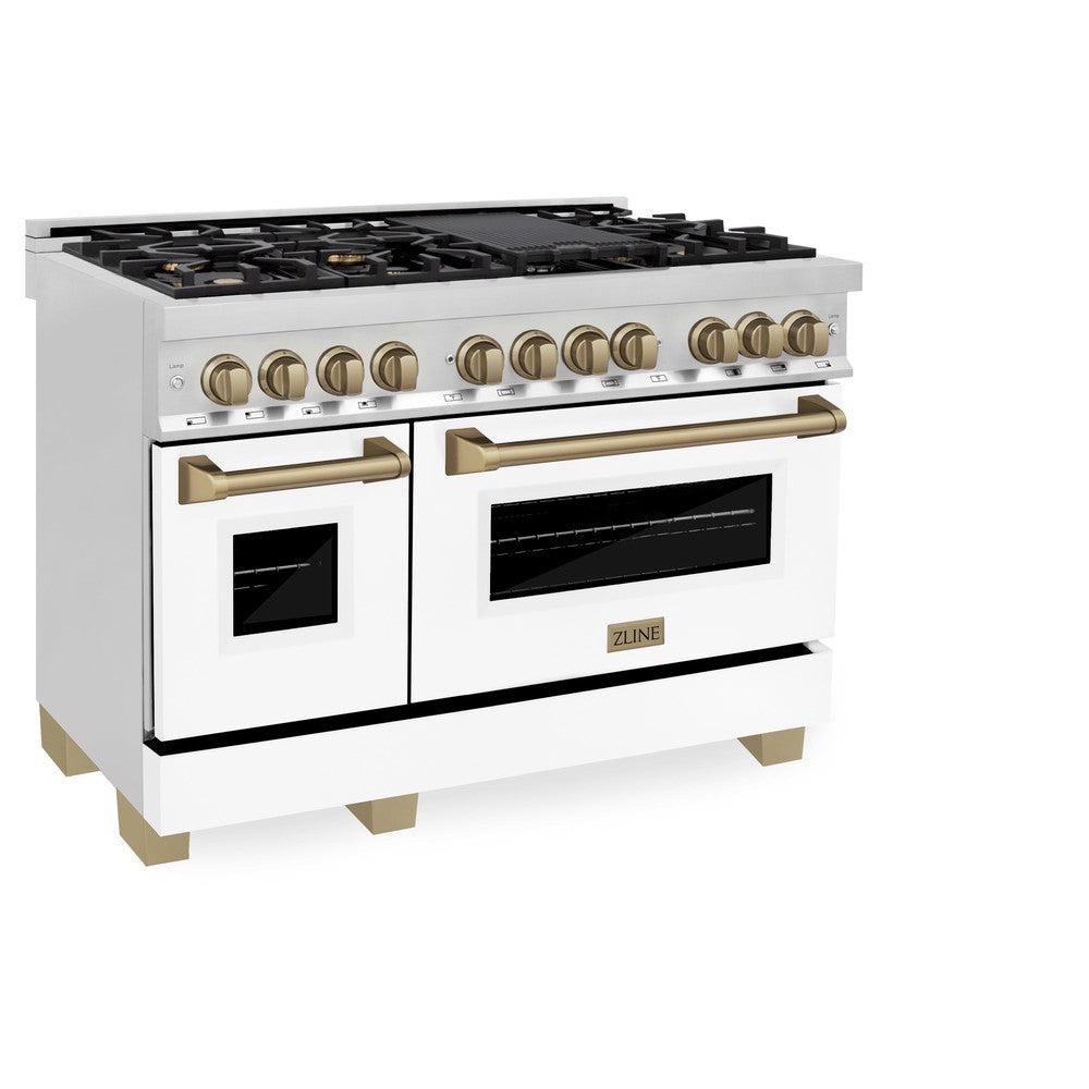 ZLINE Autograph Edition Legacy 48-inch range in stainless steel with white matte door and champagne bronze accents RAZ-WM-48-CB, view 3