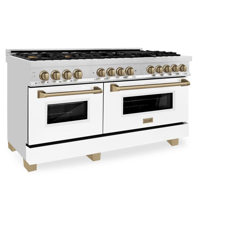 ZLINE Autograph Edition Legacy 60-inch range in stainless steel with white matte door and champagne bronze accents RAZ-WM-60-CB, view 5