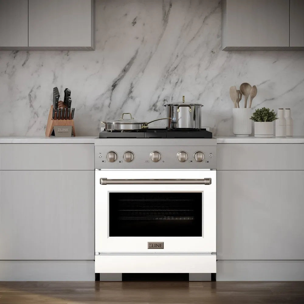 ZLINE Paramount 30-inch range in stainless steel with white matte door SDR-WM-30, front view