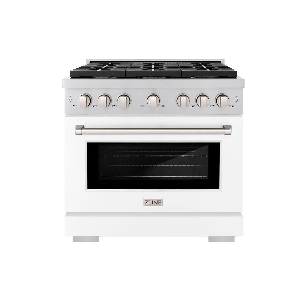 ZLINE Paramount 36-inch range in stainless steel with white matte door SDR-WM-36, front view