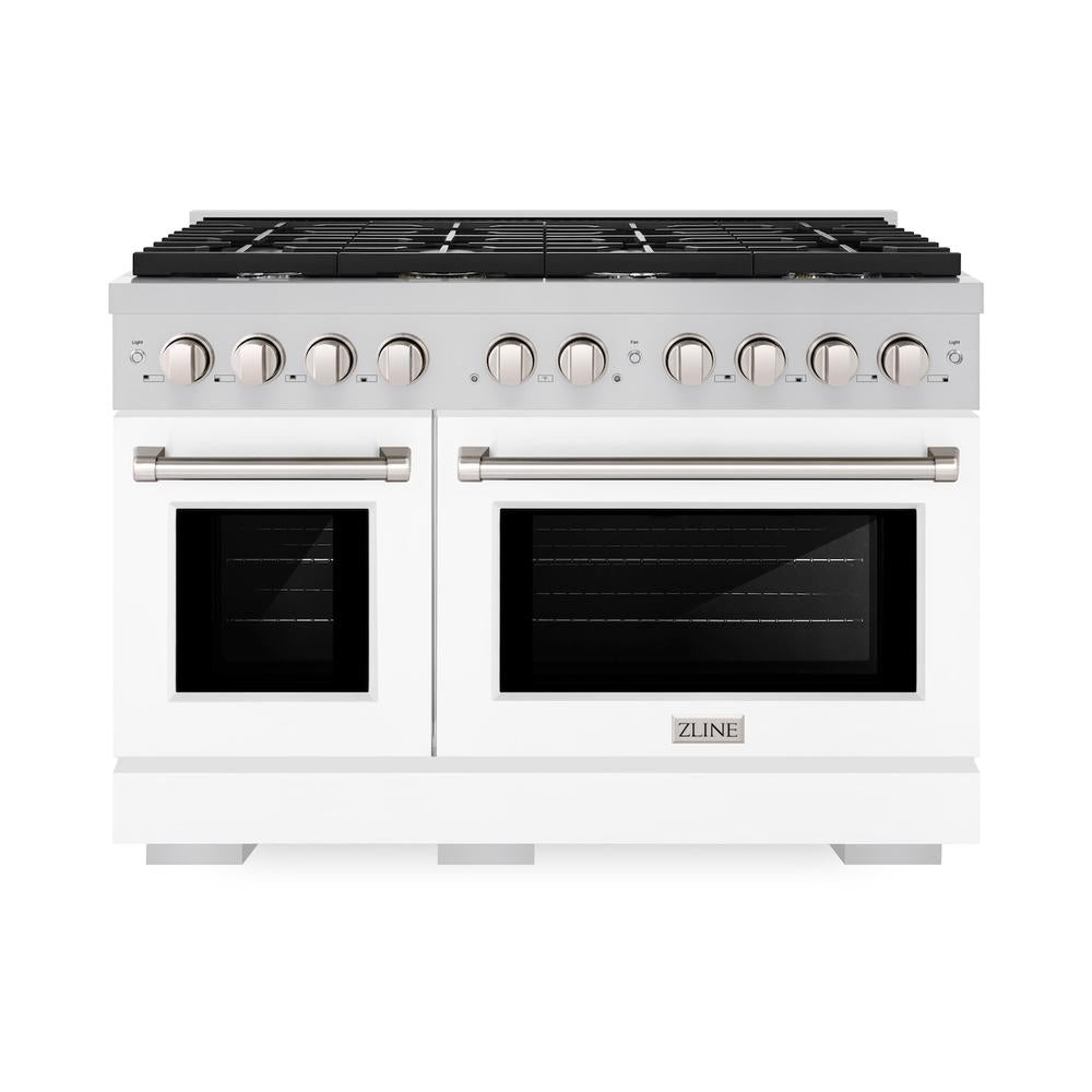 ZLINE Paramount 48-inch range in stainless steel with white matte door SDR-WM-48, front view