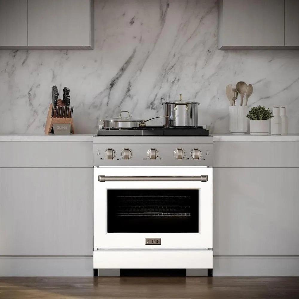 ZLINE Paramount 30-inch range in stainless steel with white matte door SGR-WM-30, front view