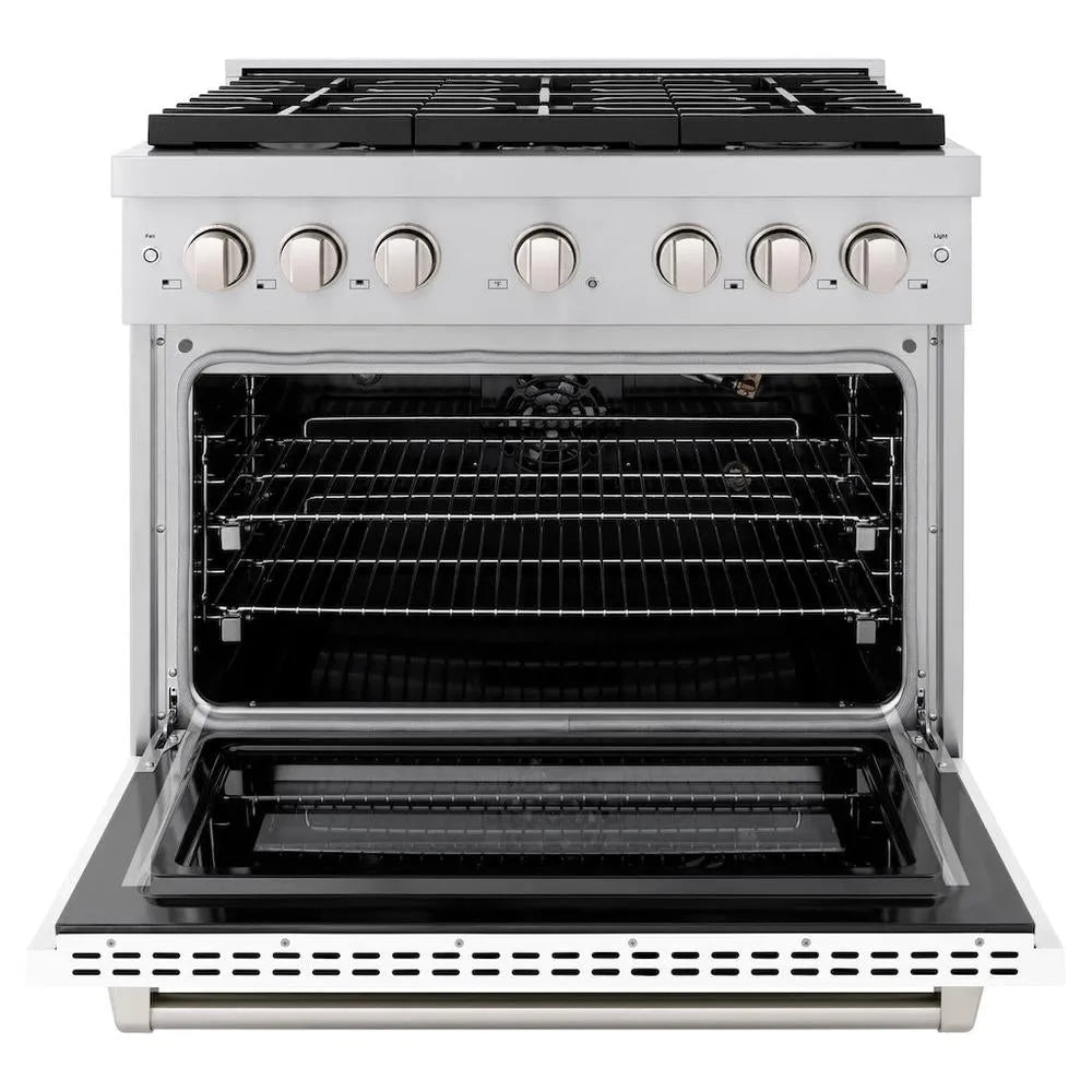 ZLINE Paramount 36-inch range in stainless steel with white matte door SGR-WM-36, front view