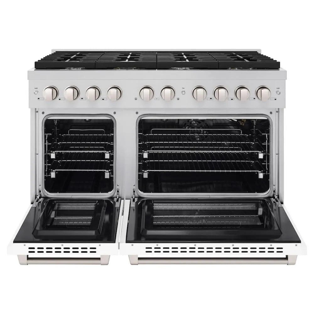 ZLINE Paramount 48-inch range in stainless steel with white matte door SGR-WM-48, front view