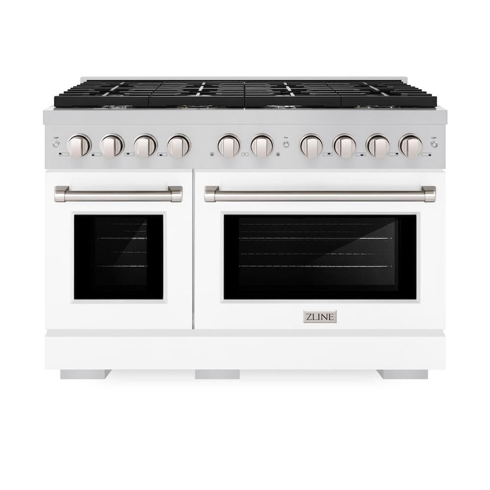 ZLINE Paramount 48-inch range in stainless steel with white matte door SGR-WM-48, front view