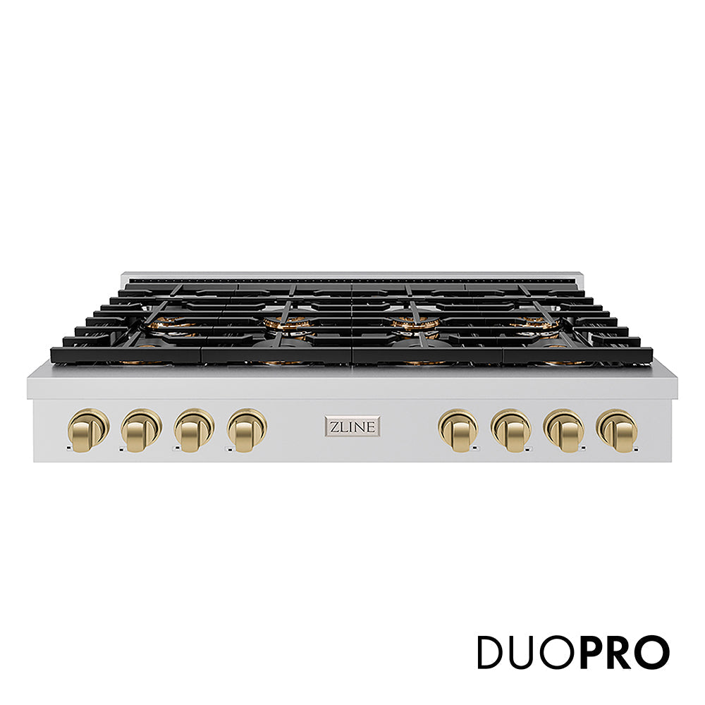ZLINE Autograph Edition Paramount 48-inch rangetop in stainless steel and champagne bronze accents PSRTZ-48-CB