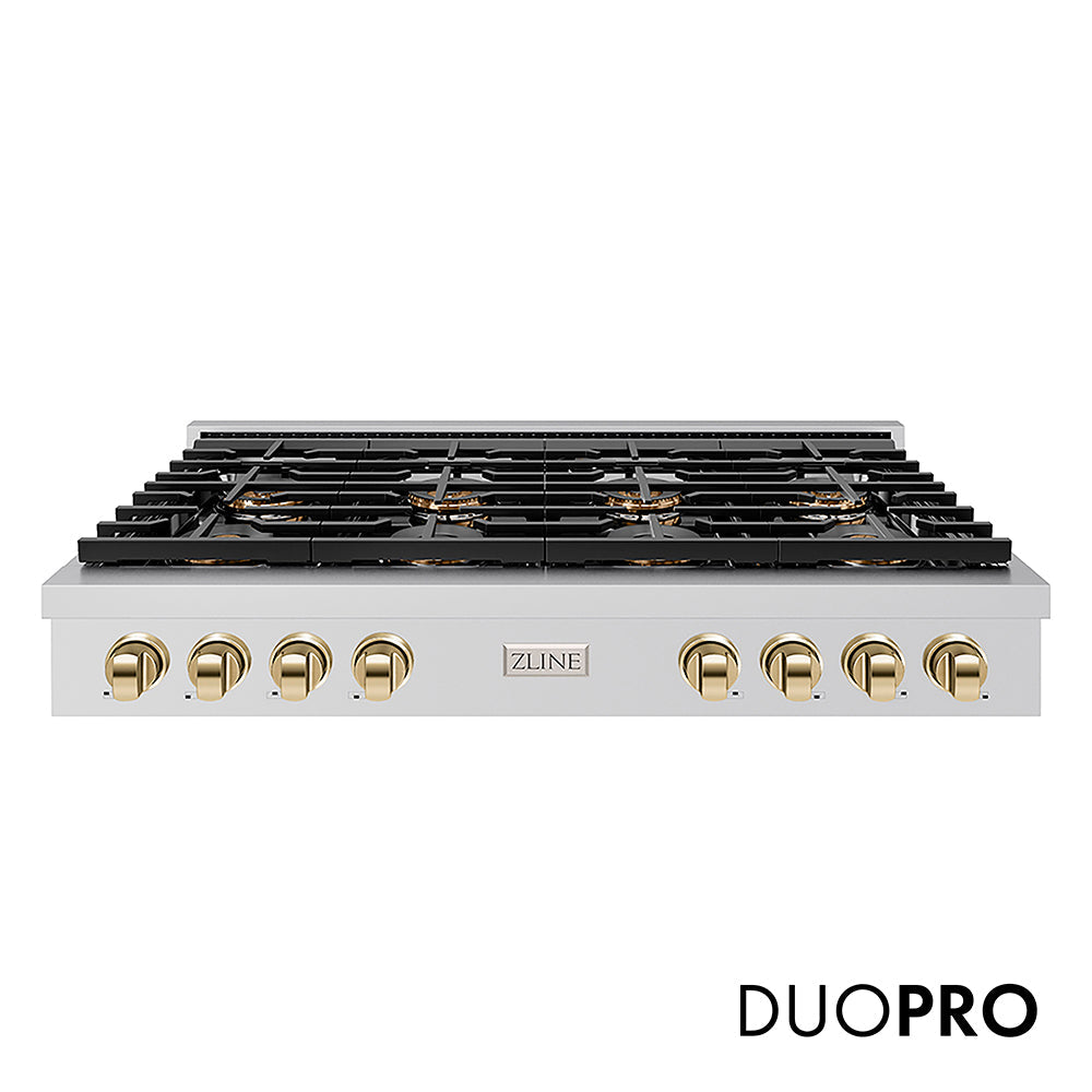 ZLINE Autograph Edition Paramount 48-inch rangetop in stainless steel and polished gold accents PSRTZ-48-G