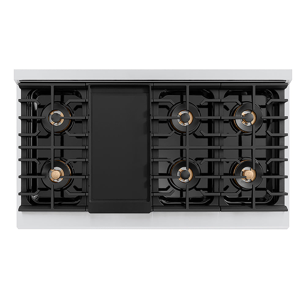 ZLINE Autograph Edition Paramount 48-inch rangetop in stainless steel and polished gold accents PSRTZ-48-G, from above