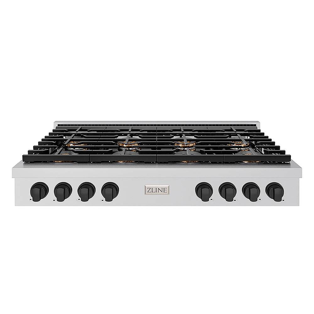 ZLINE Autograph Edition Paramount 48-inch rangetop in stainless steel and matte black accents PSRTZ-48-MB, front view