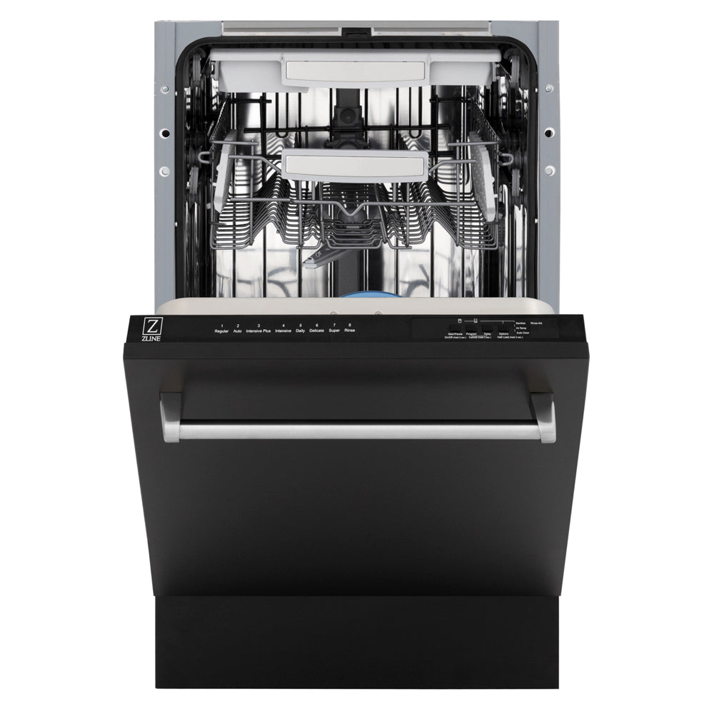 ZLINE Tallac 18-inch dishwasher in black matte DWV-BLM-18, front view