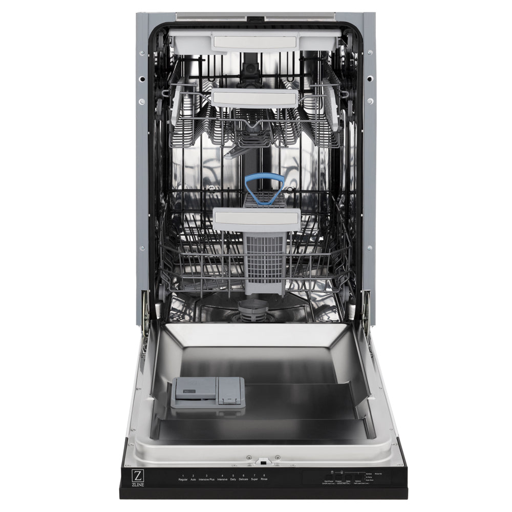ZLINE Tallac 18-inch dishwasher in black matte DWV-BLM-18, front view