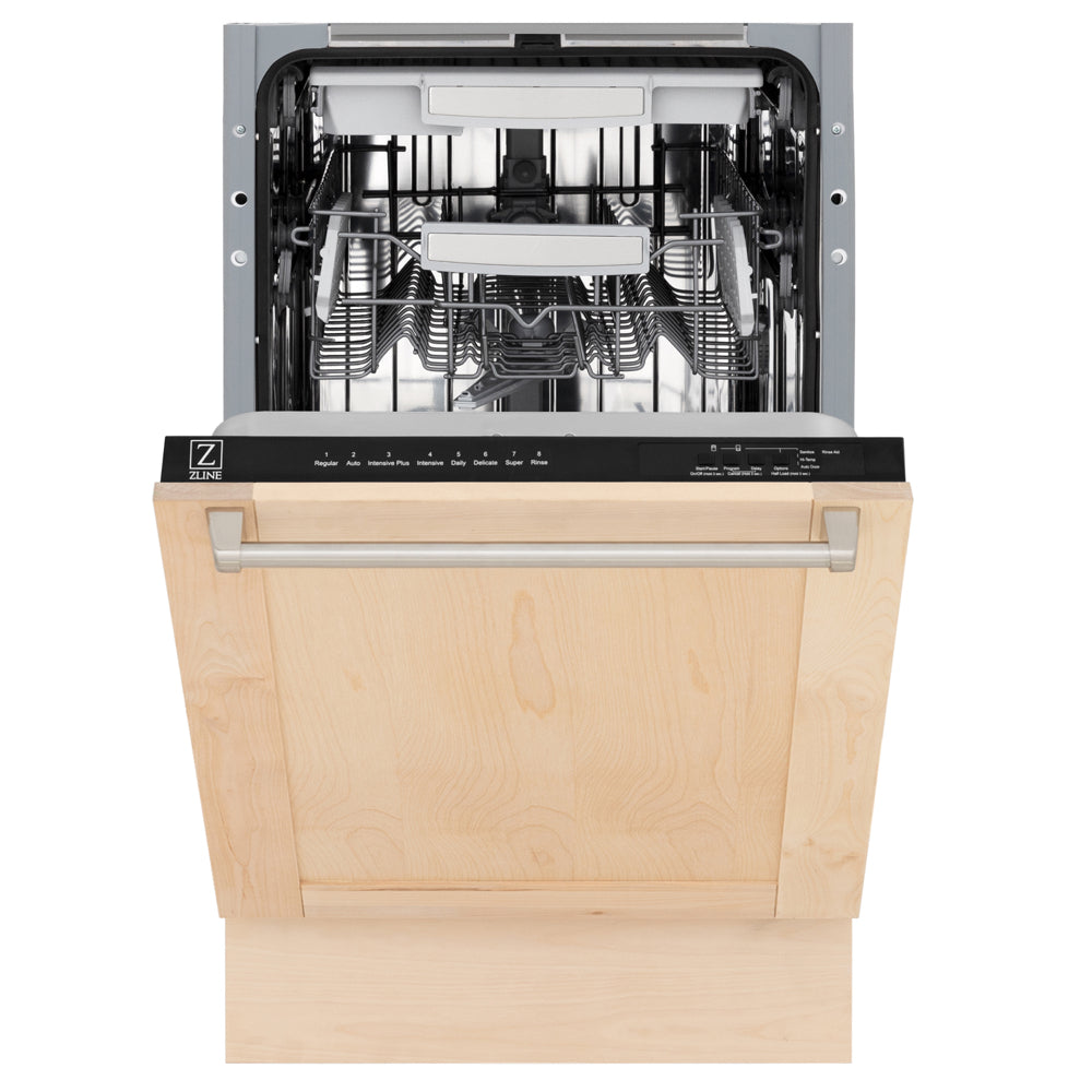 ZLINE Tallac 18-inch dishwasher in unfinished wood DWV-UF-18, front view
