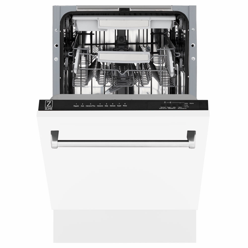 ZLINE Tallac 18-inch dishwasher in white matte DWV-WM-18, front view