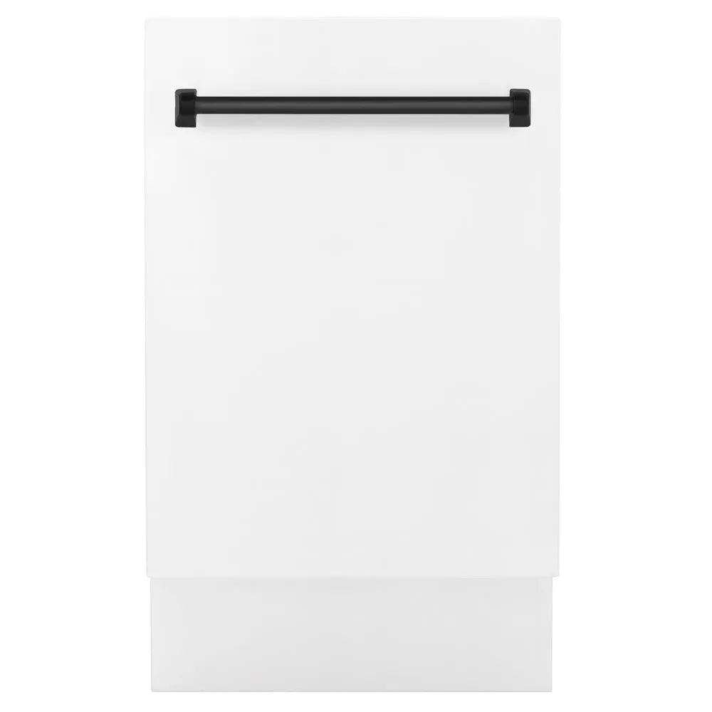 ZLINE Autograph Edition Tallac 18-inch dishwasher in white matte and matte black accents DWVZ-WM-18-MB