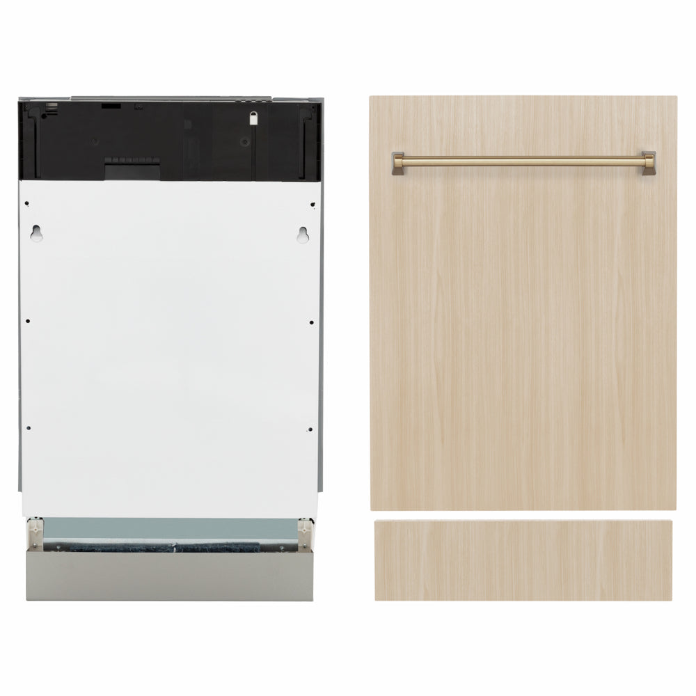 ZLINE Autograph Edition Tallac 18-inch dishwasher, panel ready and champagne bronze accents DWVZ-18-CB, front view