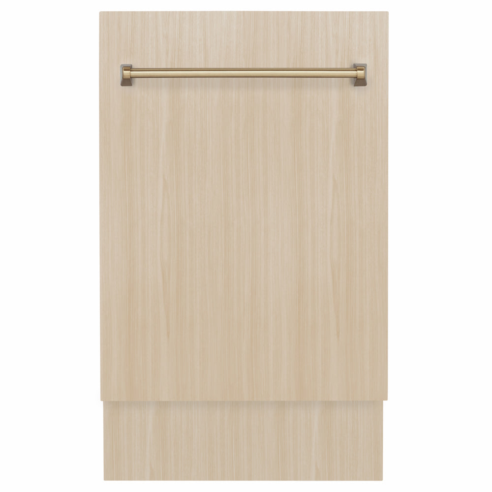 ZLINE Autograph Edition Tallac 18-inch dishwasher, panel ready and champagne bronze accents DWVZ-18-CB, front view
