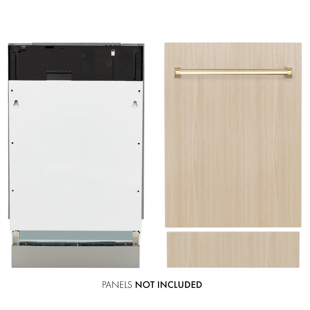 ZLINE Autograph Edition Tallac 18-inch dishwasher, panel ready and polished gold accents DWVZ-18-G