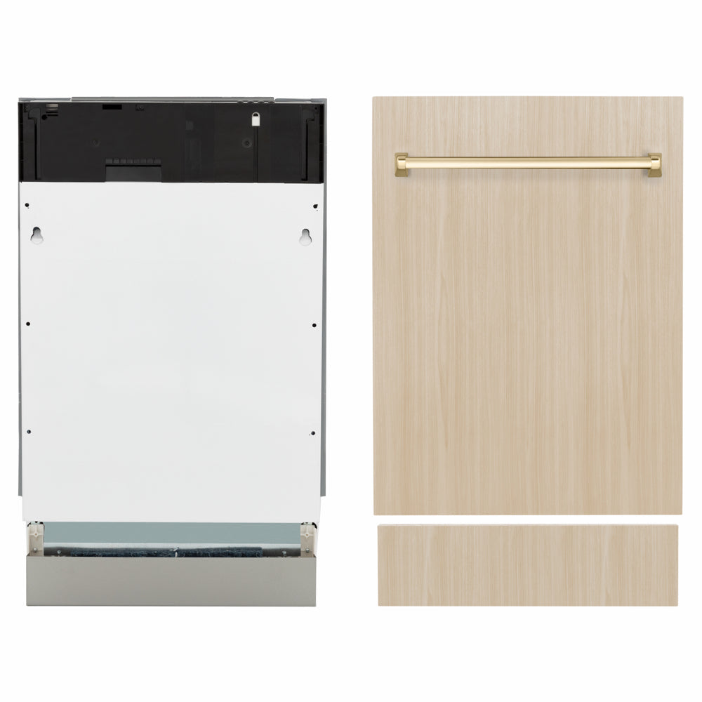 ZLINE Autograph Edition Tallac 18-inch dishwasher, panel ready and polished gold accents DWVZ-18-G, front view