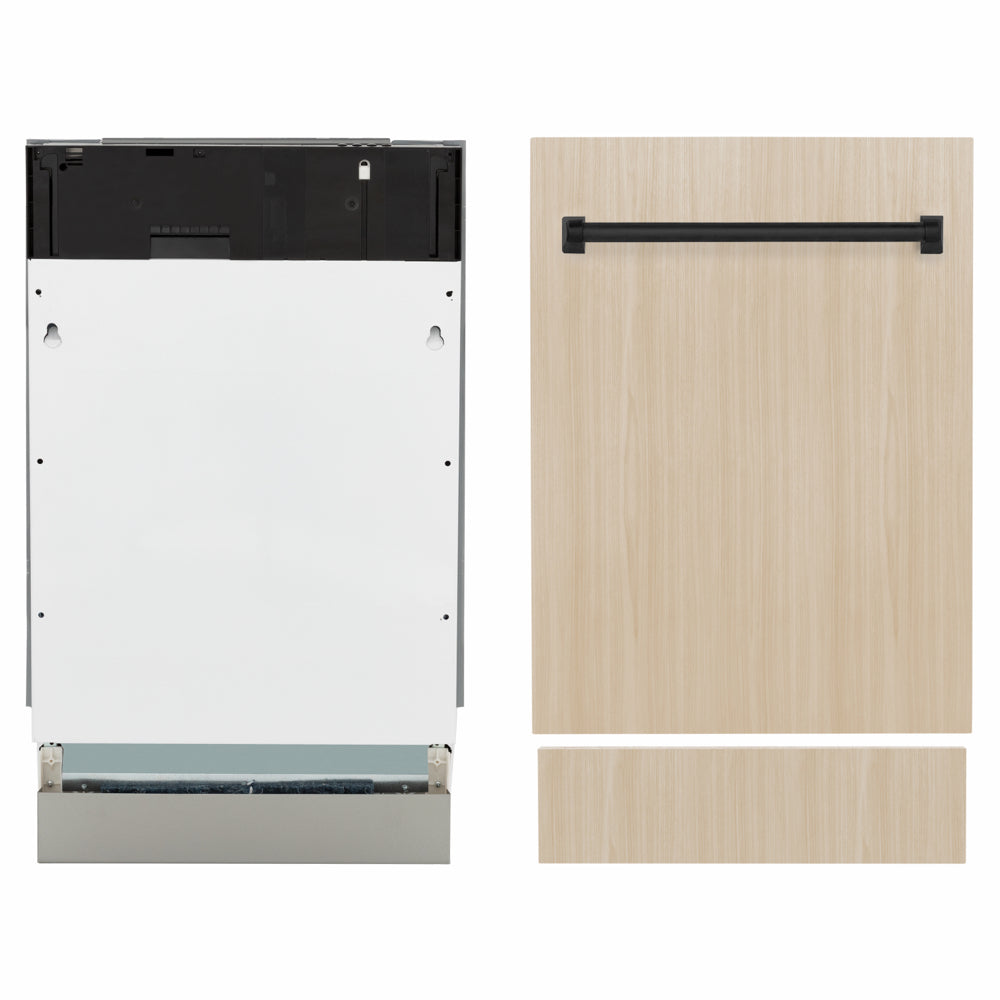 ZLINE Autograph Edition Tallac 18-inch dishwasher, panel ready and matte black accents DWVZ-18-MB, front view