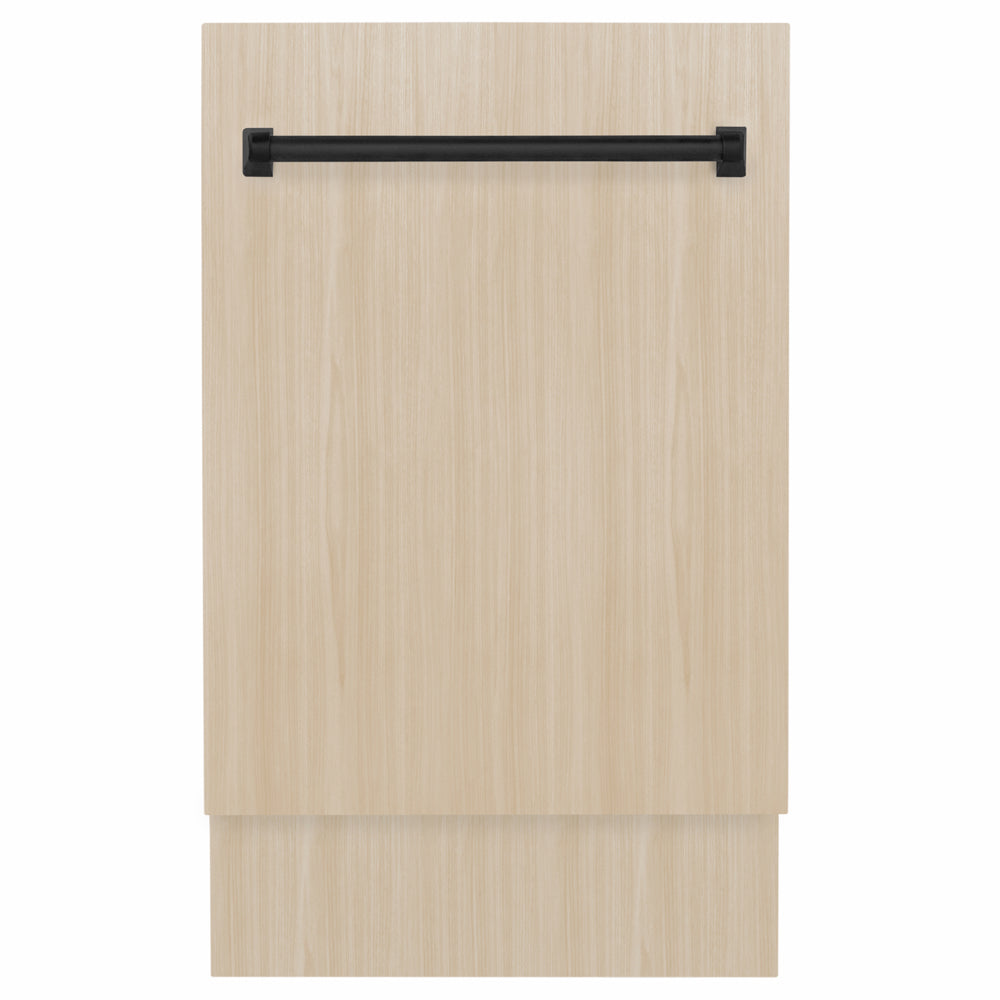 ZLINE Autograph Edition Tallac 18-inch dishwasher, panel ready and matte black accents DWVZ-18-MB, front view
