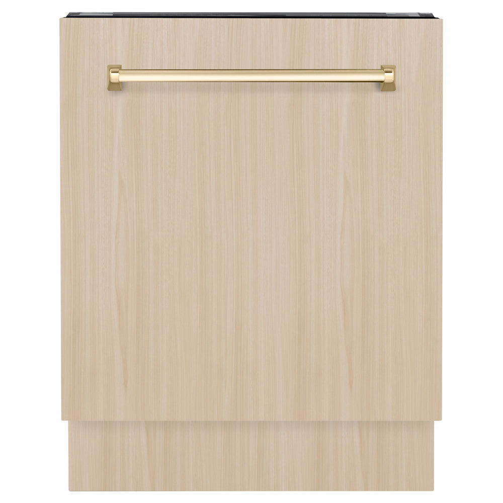 ZLINE Autograph Edition Tallac 24-inch dishwasher, panel ready and polished gold accents DWVZ-24-G, front view