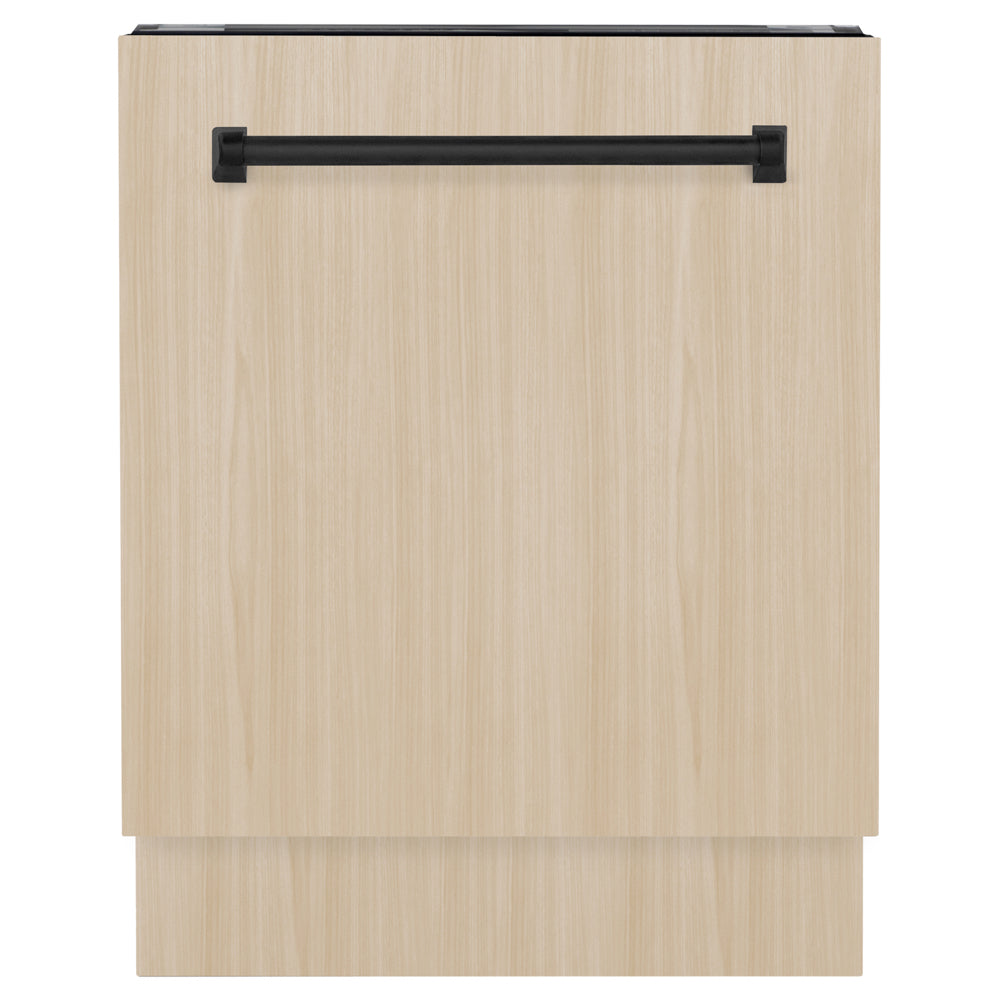 ZLINE Autograph Edition Tallac 24-inch dishwasher, panel ready and matte black accents DWVZ-24-MB, front view