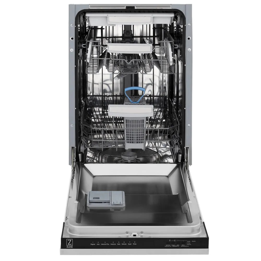 ZLINE Autograph Edition Tallac 18-inch dishwasher in stainless steel and champagne bronze accents DWVZ-304-18-CB, front view