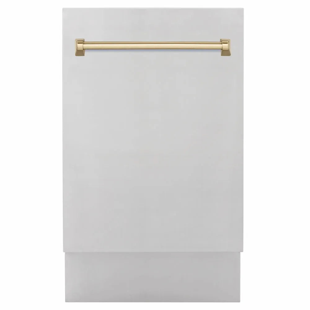ZLINE Autograph Edition Tallac 18-inch dishwasher in stainless steel and champagne bronze accents DWVZ-304-18-CB