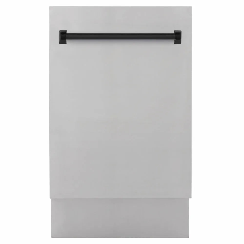 ZLINE Autograph Edition Tallac 18-inch dishwasher in stainless steel and matte black accents DWVZ-304-18-MB