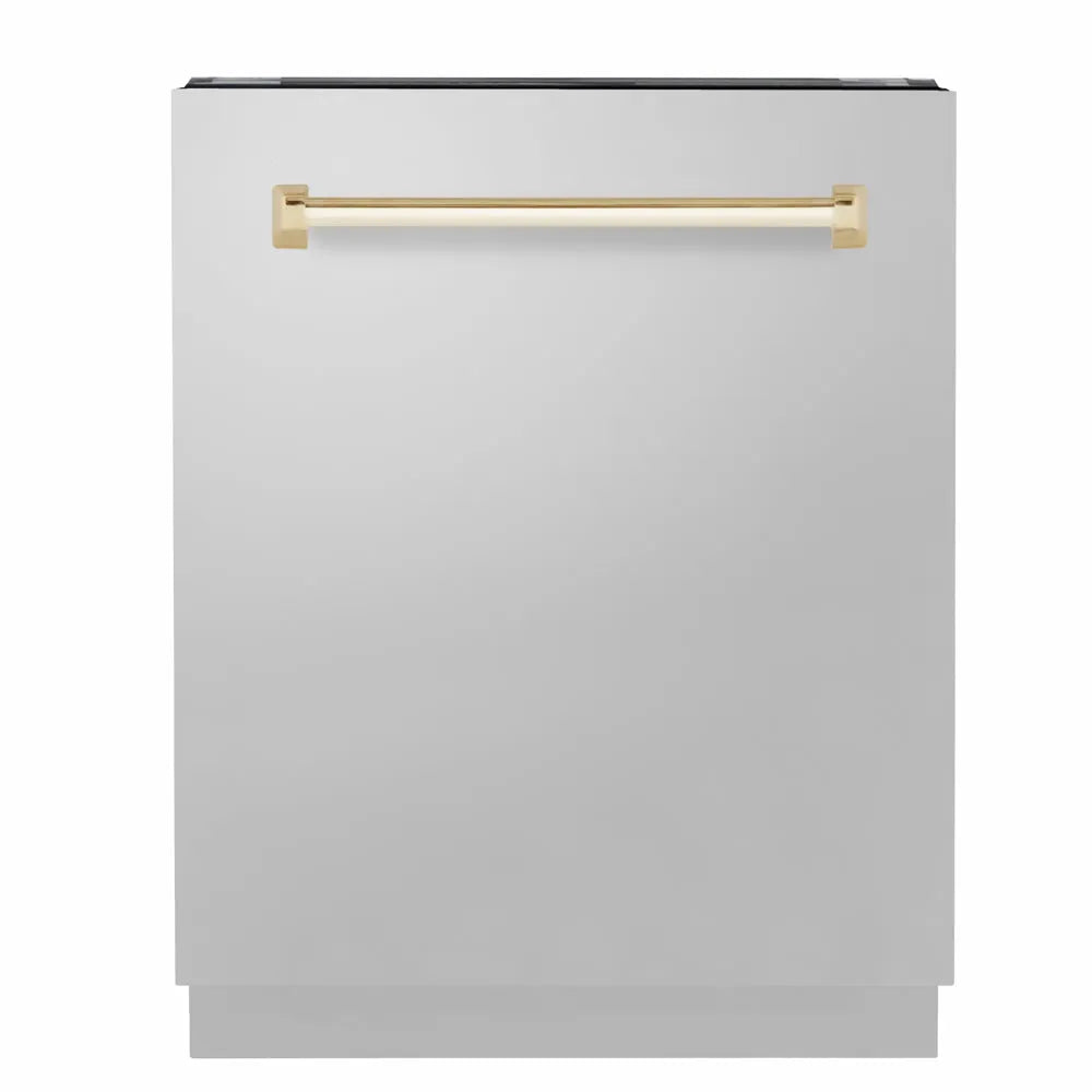 ZLINE Autograph Edition Tallac 24-inch dishwasher in stainless steel and polished gold accents DWVZ-304-24-G