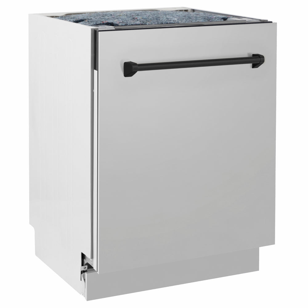 ZLINE Autograph Edition Tallac 24-inch dishwasher in stainless steel and matte black accents DWVZ-304-24-MB, side view