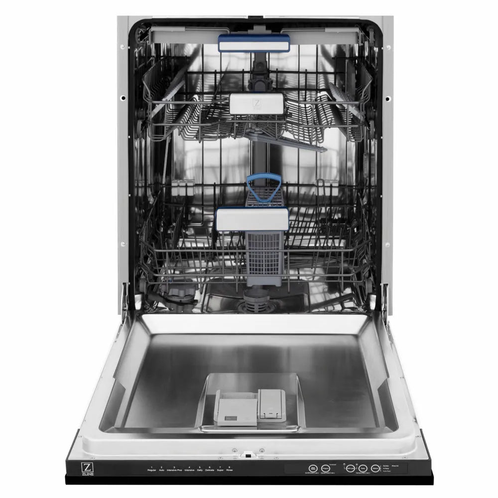ZLINE Autograph Edition Tallac 24-inch dishwasher in black stainless steel and polished gold accents DWVZ-BS-24-G, front view