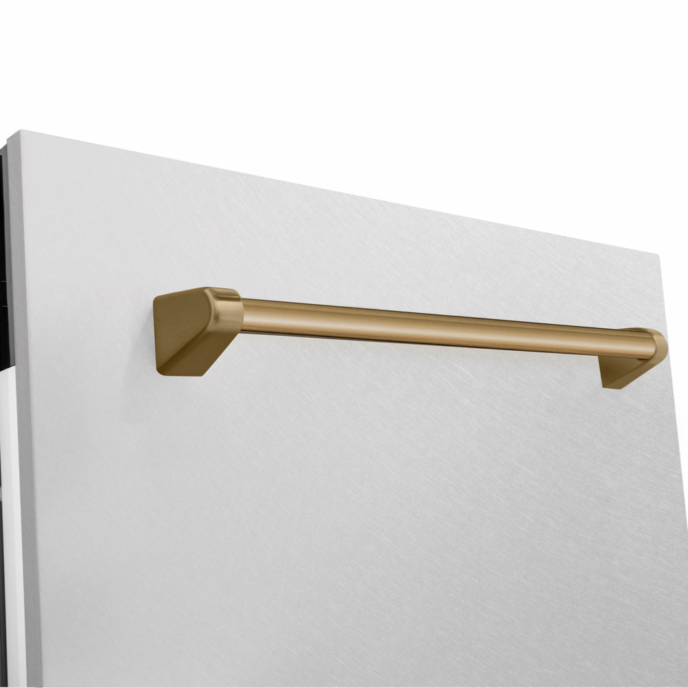 ZLINE Autograph Edition Tallac 24-inch dishwasher in satin stainless steel and champagne bronze accents DWVZ-SN-24-CB, detail
