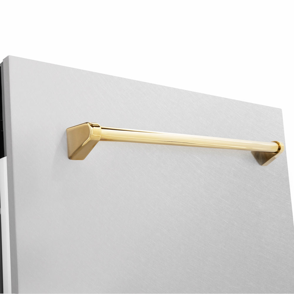 ZLINE Autograph Edition Tallac 24-inch dishwasher in satin stainless steel and polished gold accents DWVZ-SN-24-G, detail