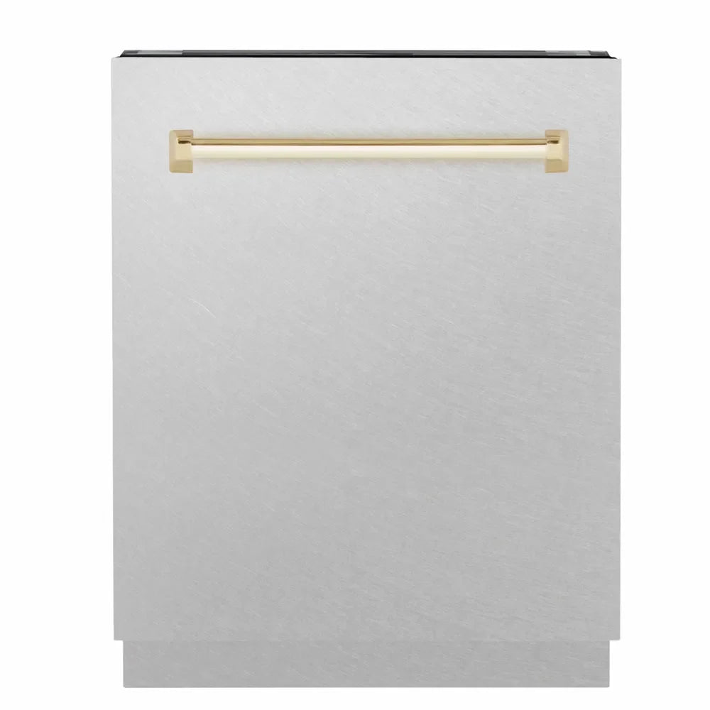 ZLINE Autograph Edition Tallac 24-inch dishwasher in satin stainless steel and polished gold accents DWVZ-SN-24-G
