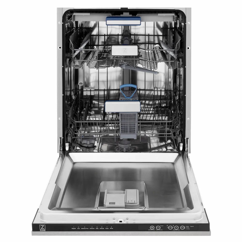 ZLINE Autograph Edition Tallac 24-inch dishwasher in satin stainless steel and matte black accents DWVZ-SN-24-MB, front view