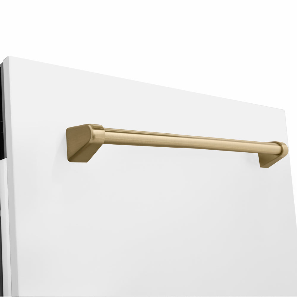 ZLINE Autograph Edition Tallac 24-inch dishwasher in white matte and champagne bronze accents DWVZ-WM-24-CB, detail