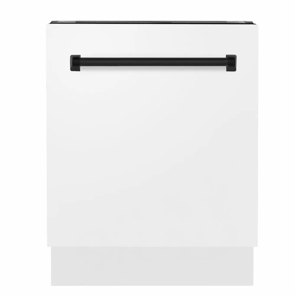 ZLINE Autograph Edition Tallac 24-inch dishwasher in white matte and matte black accents DWVZ-WM-24-MB
