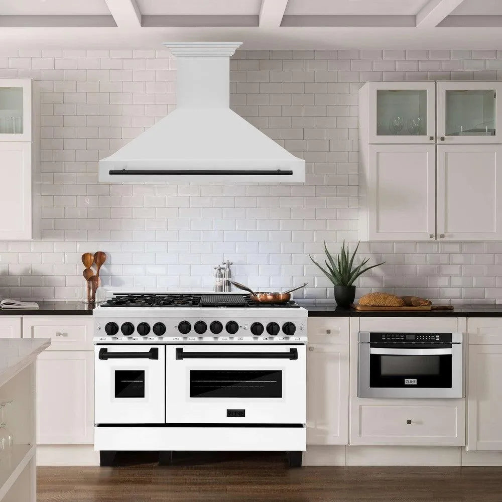 ZLINE Autograph Edition 48-inch range hood in stainless steel and matte black accents 8654STZ-48-MB, view 2