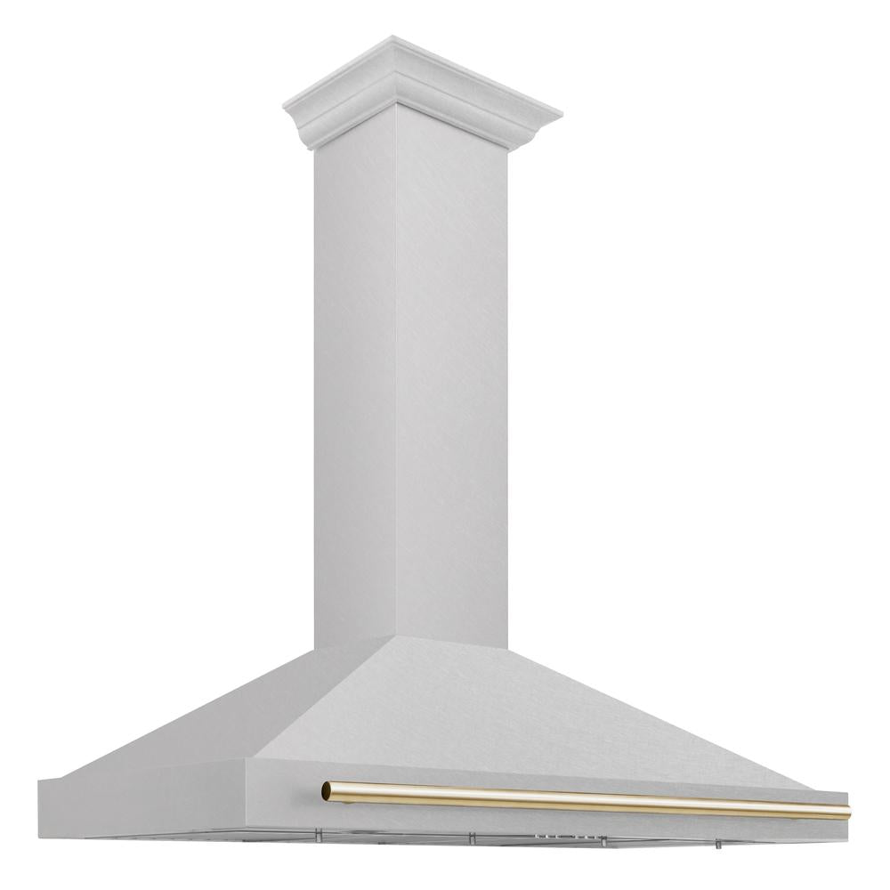 ZLINE Autograph Edition 48-inch range hood in satin stainless steel and polished gold accents KB4SNZ-48-G
