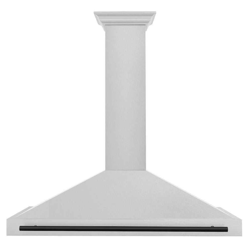 ZLINE Autograph Edition 48-inch range hood in satin stainless steel and matte black accents KB4SNZ-48-MB, front view