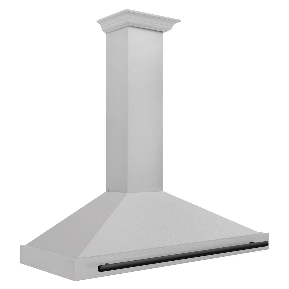 ZLINE Autograph Edition 48-inch range hood in satin stainless steel and matte black accents KB4SNZ-48-MB, side view