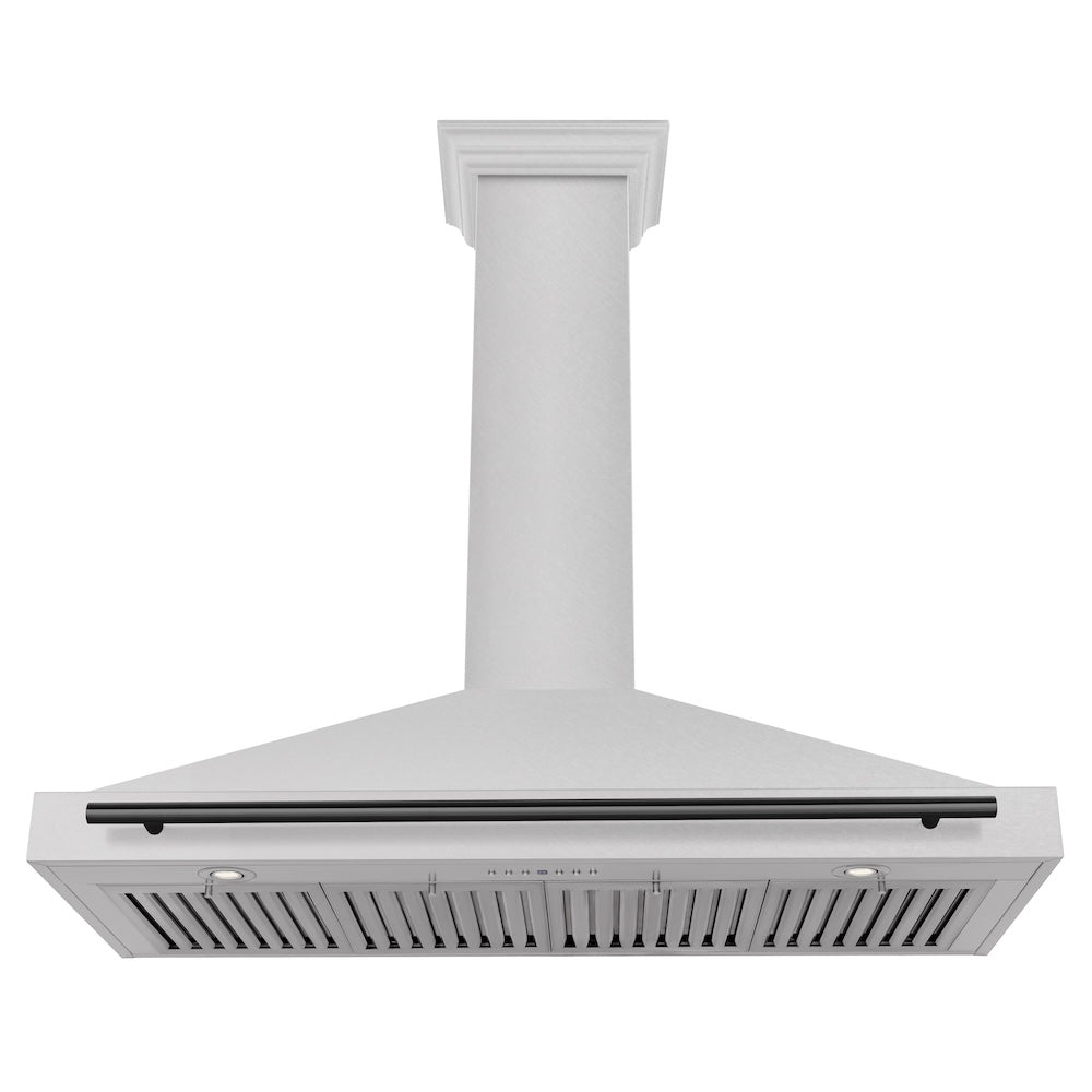 ZLINE Autograph Edition 48-inch range hood in satin stainless steel and matte black accents KB4SNZ-48-MB, view 4