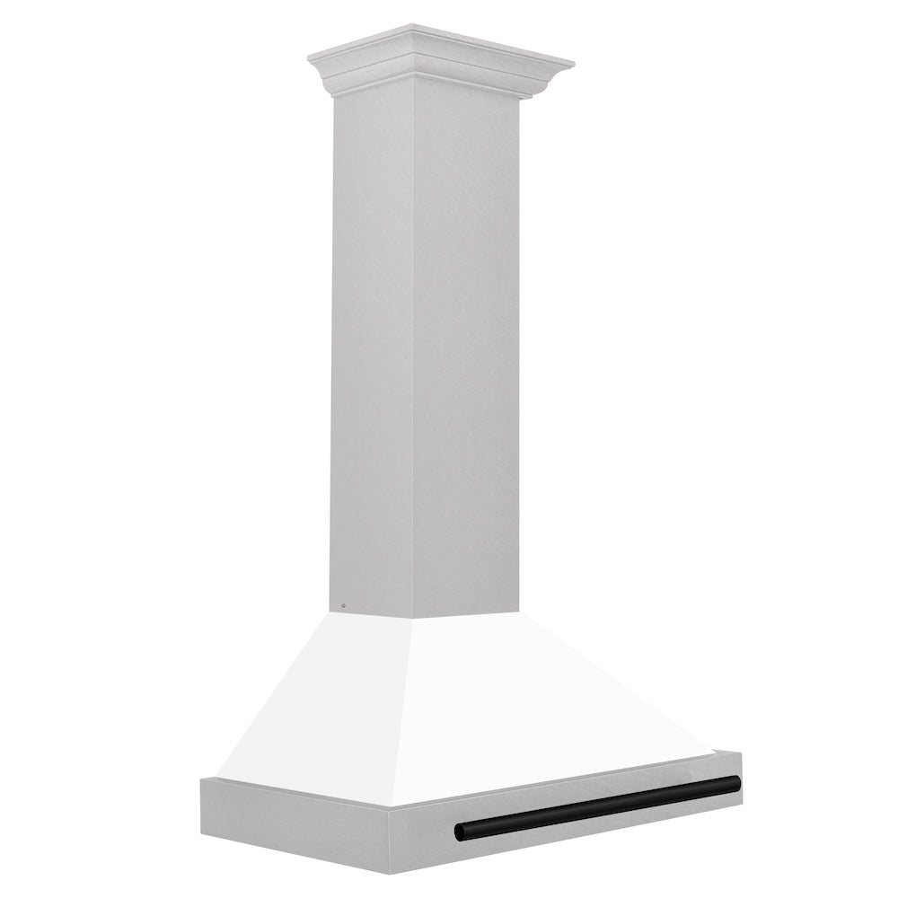 ZLINE Autograph Edition 30-inch range hood in satin stainless steel and matte black accents KB4SNZ-WM30-MB, side view