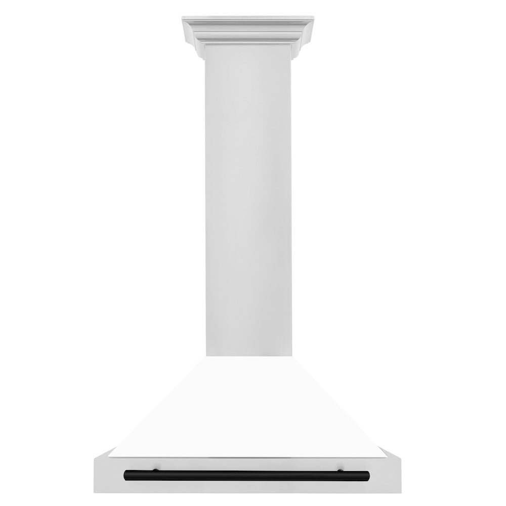 ZLINE Autograph Edition 30-inch range hood in white matte and matte black accents KB4STZ-WM30-MB, front view