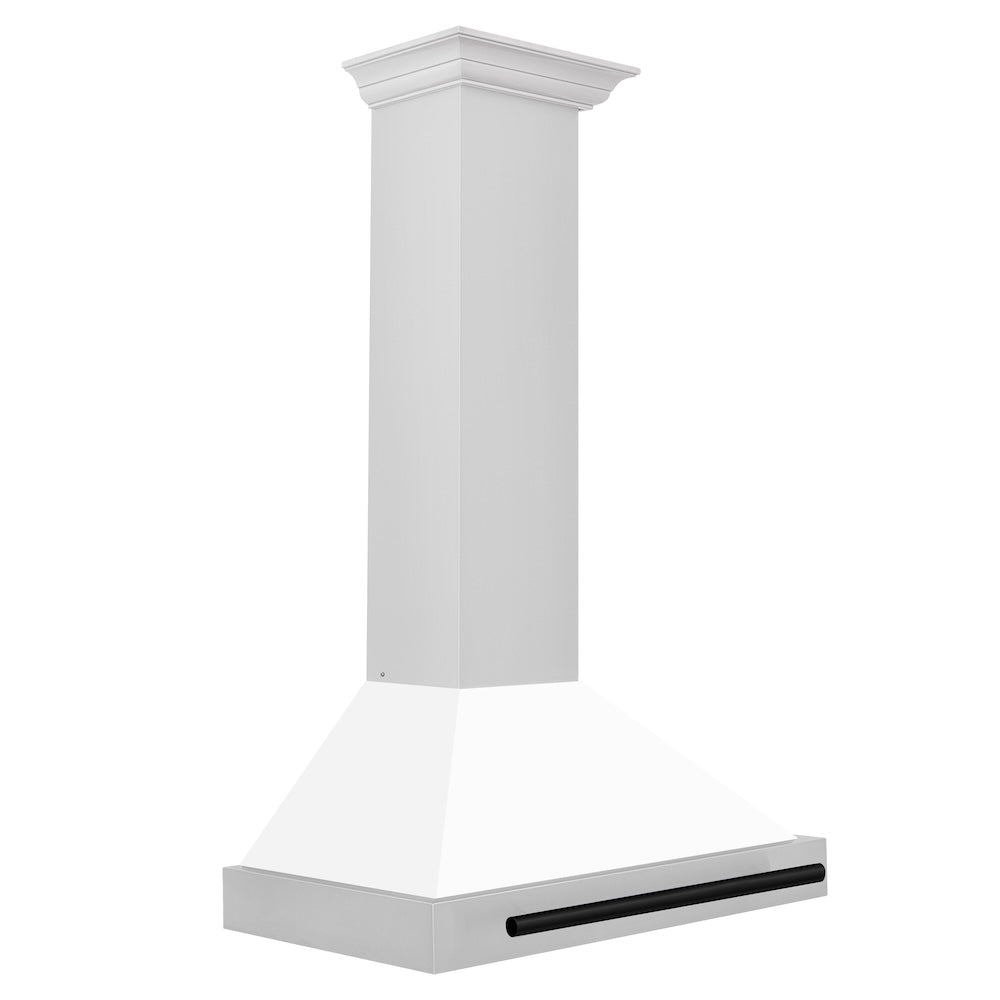ZLINE Autograph Edition 30-inch range hood in white matte and matte black accents KB4STZ-WM30-MB, side view
