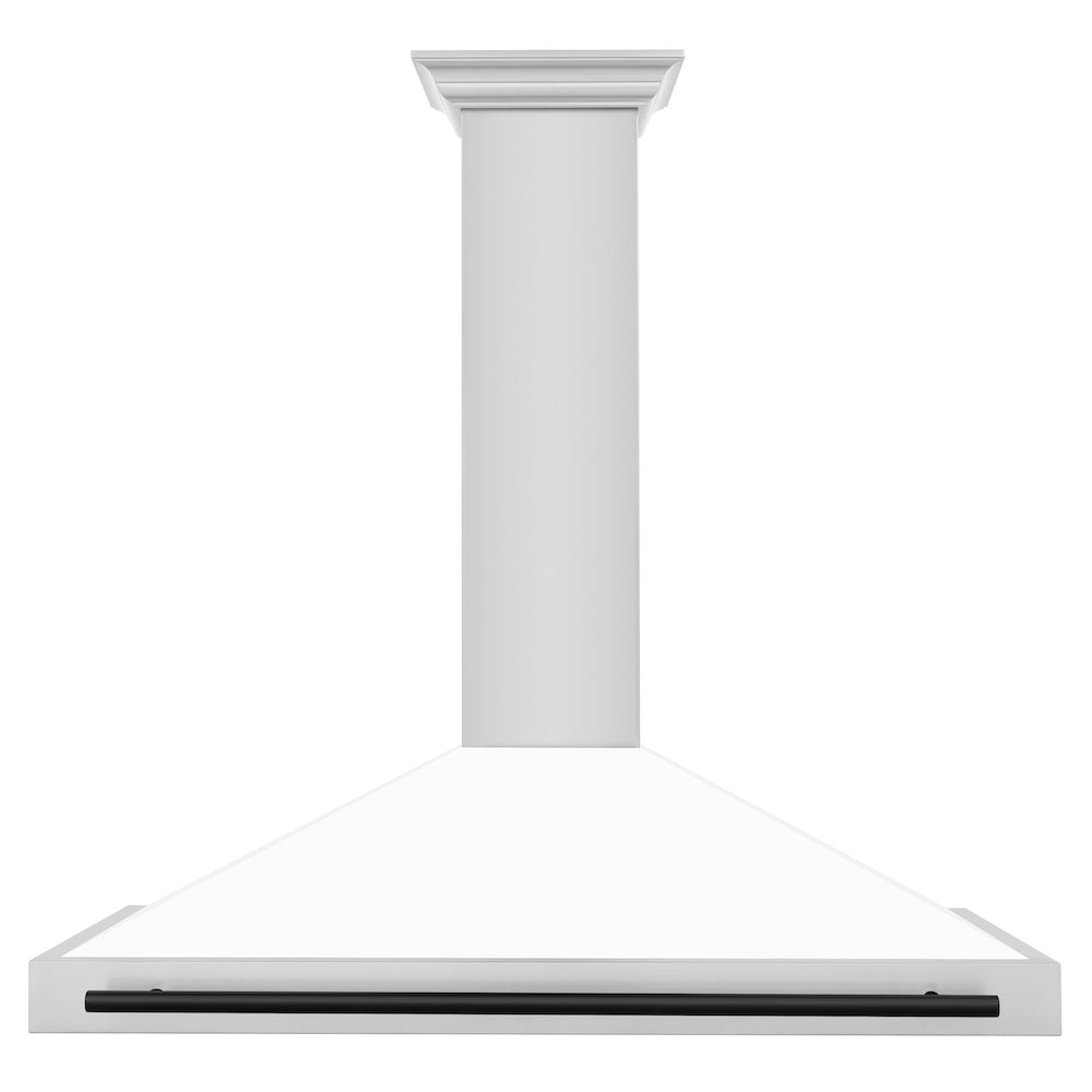 ZLINE Autograph Edition 48-inch range hood in white matte and matte black accents KB4STZ-WM48-MB, front view