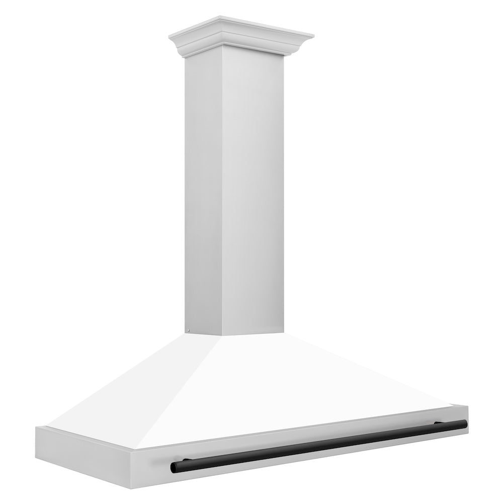 ZLINE Autograph Edition 48-inch range hood in white matte and matte black accents KB4STZ-WM48-MB, side view