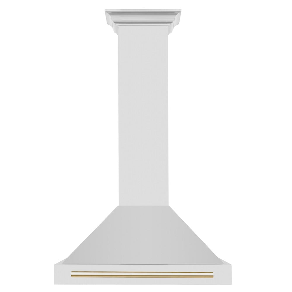 ZLINE Autograph Edition 30-inch range hood in stainless steel and polished gold accents KB4STZ-30-G, front view